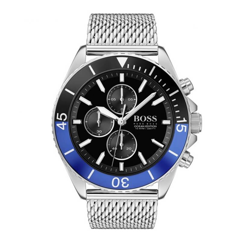 Hugo Boss Ocean Edition Chronograph Black Dial Silver Mesh Strap Watch for Men - 1513742 1513742 - Image 1