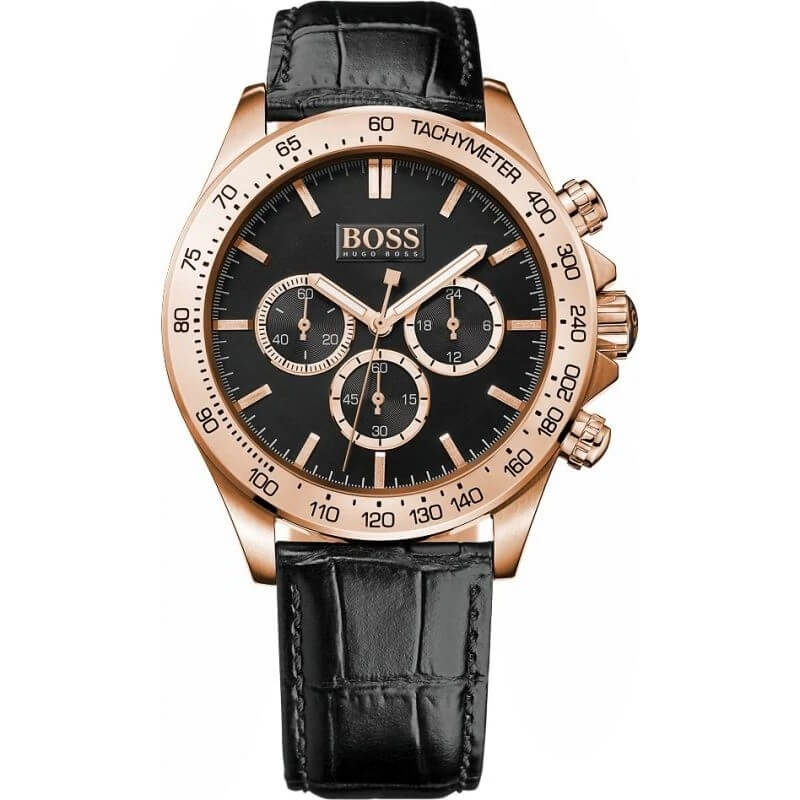Hugo Boss Ikon Chronograph Black Dial Black Leather Strap Watch for Men - 1513179 1513179 - Image 1