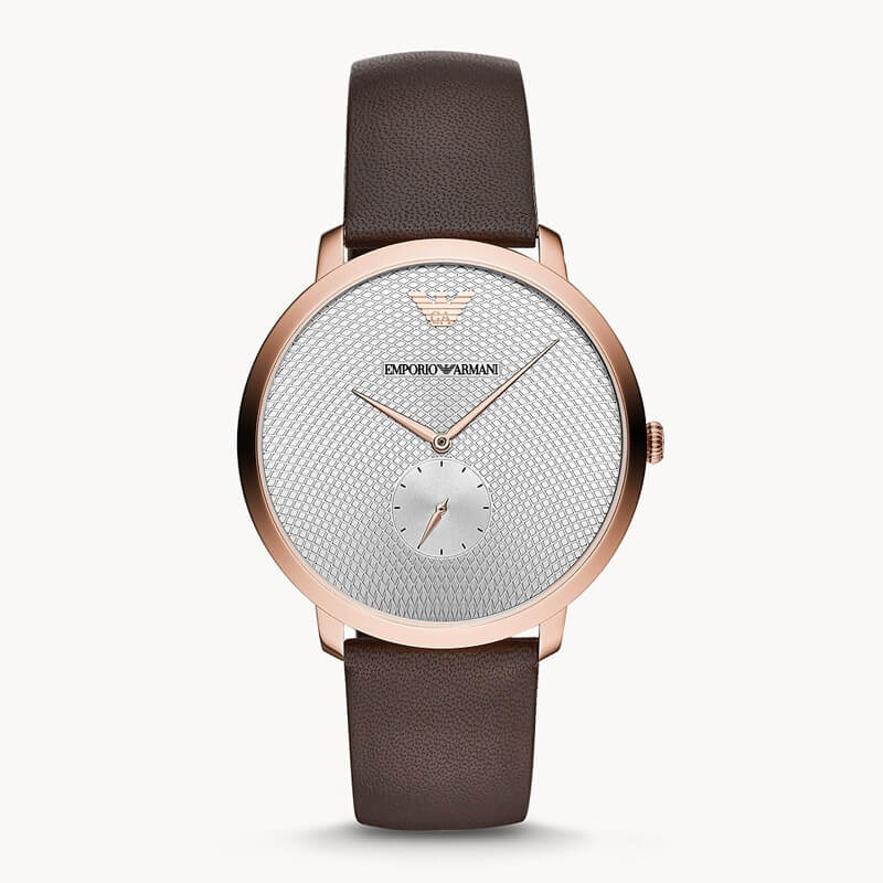 Emporio Armani Quartz Brown Leather Strap Silver Dial 42mm Men's Watch AR11163