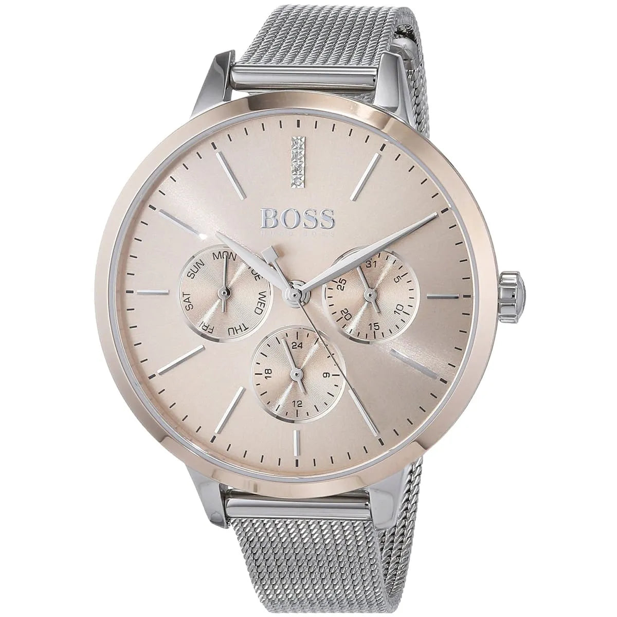 Hugo Boss Symphony Brown Dial Silver Mesh Bracelet Watch for Women - 1502423