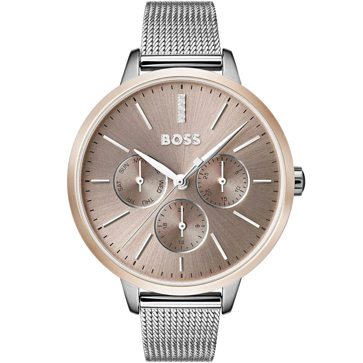 Hugo Boss Symphony Brown Dial Silver Mesh Bracelet Watch for Women - 1502423