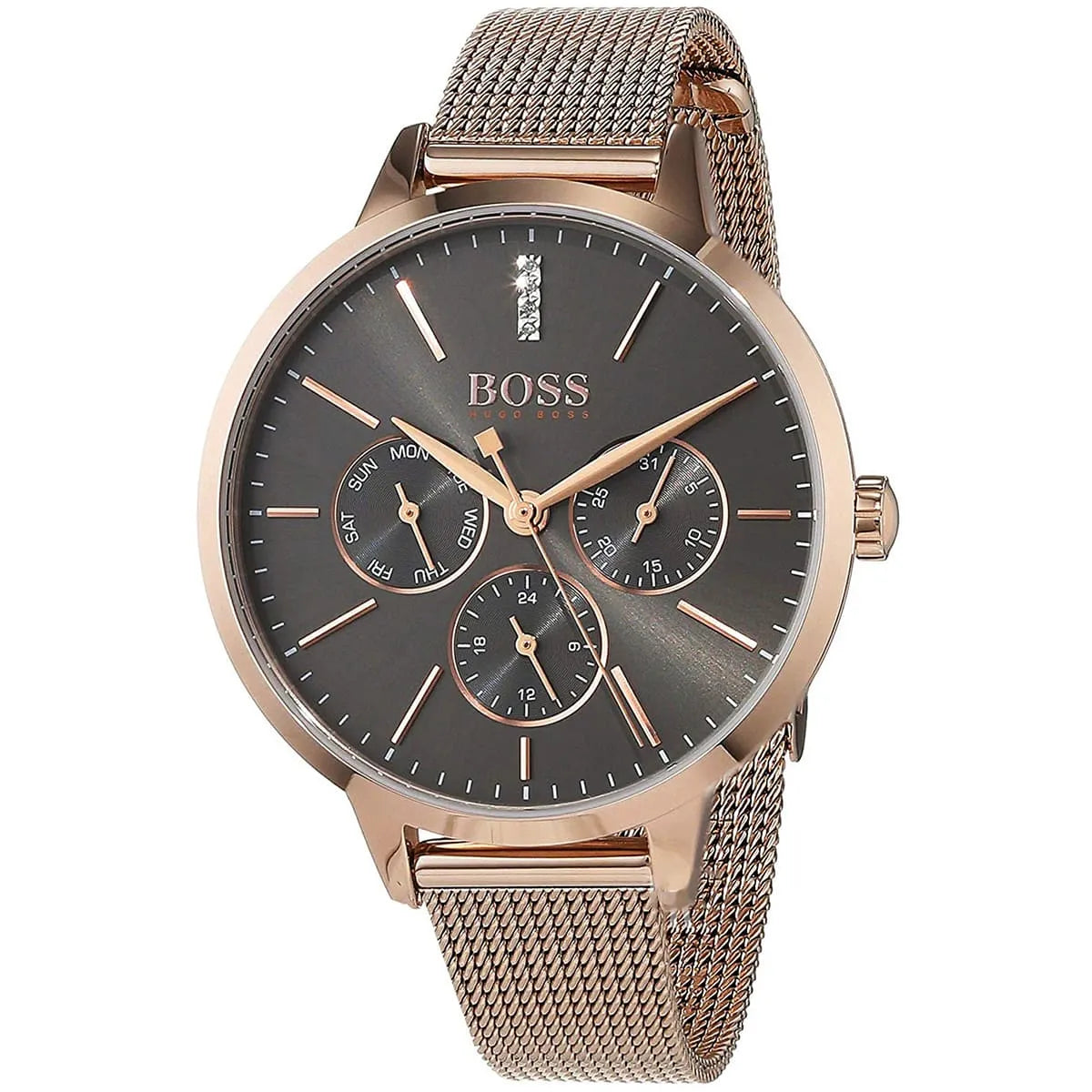 Hugo Boss Symphony Grey Dial Gold Mesh Bracelet Watch for Women - 1502424