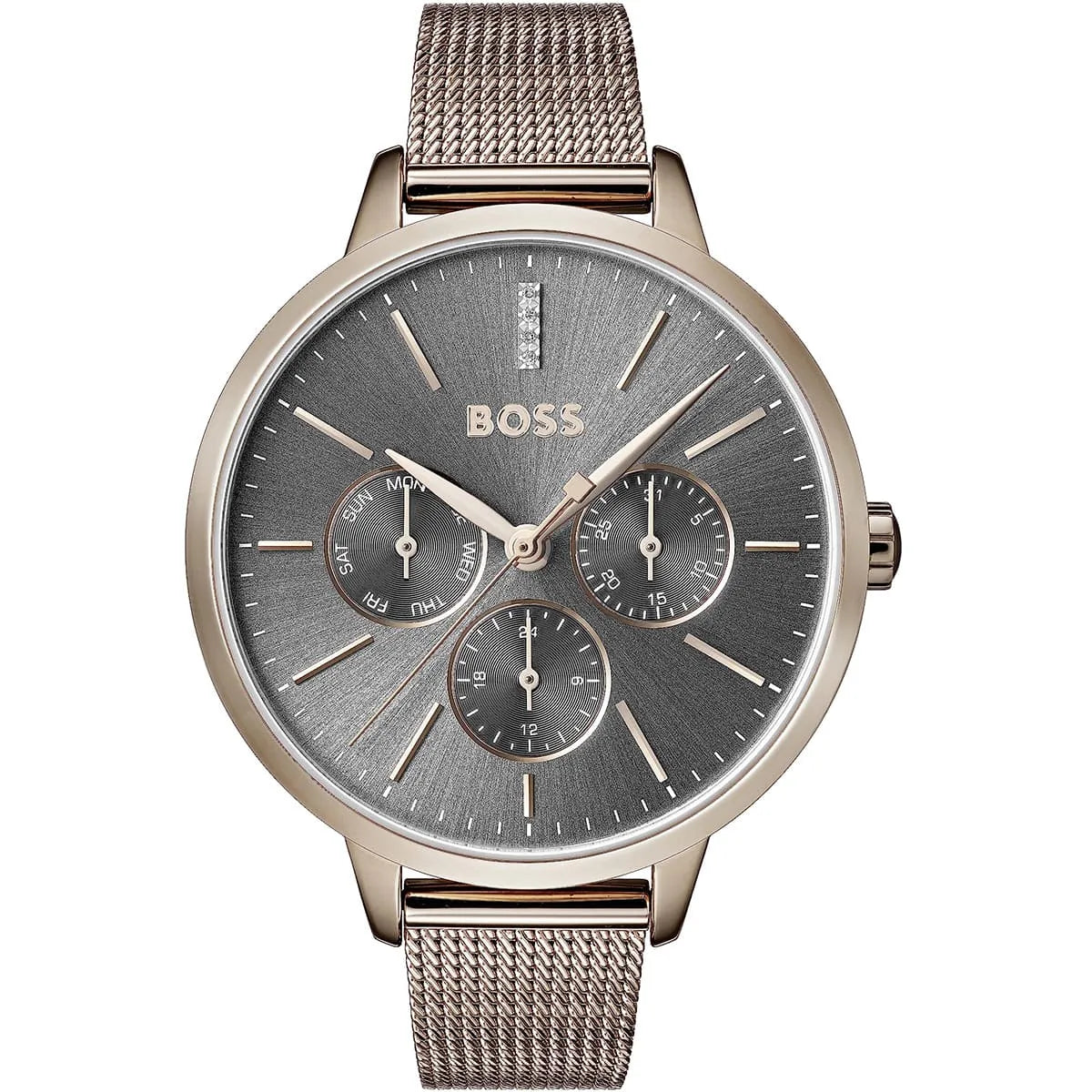 Hugo Boss Symphony Grey Dial Gold Mesh Bracelet Watch for Women - 1502424