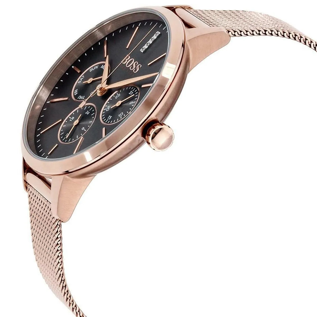 Hugo Boss Symphony Grey Dial Gold Mesh Bracelet Watch for Women - 1502424