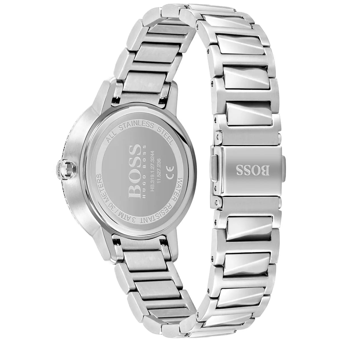 Hugo Boss Signature watch side profile showing case depth and stainless steel bracelet