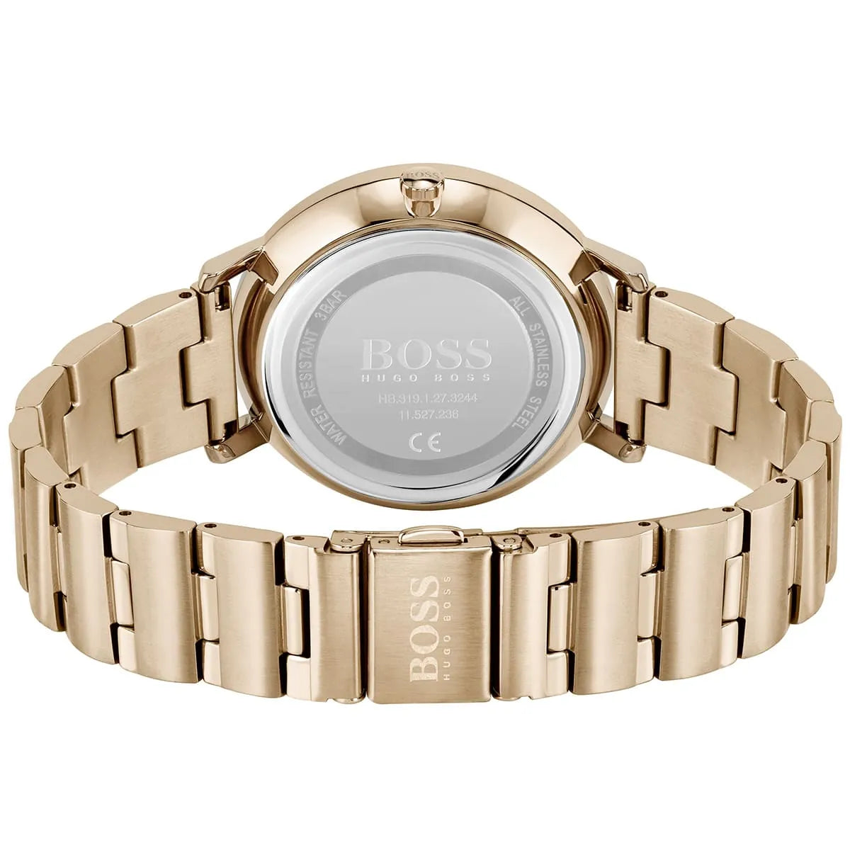 Hugo Boss Prima watch caseback showing transparent display with BOSS branding