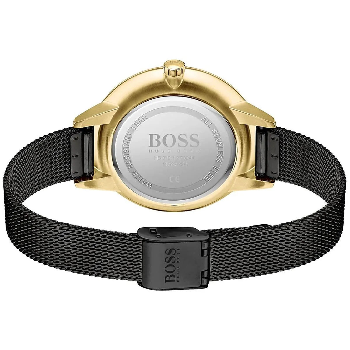 Hugo Boss Symphony watch caseback showing stainless steel case with engraved BOSS branding