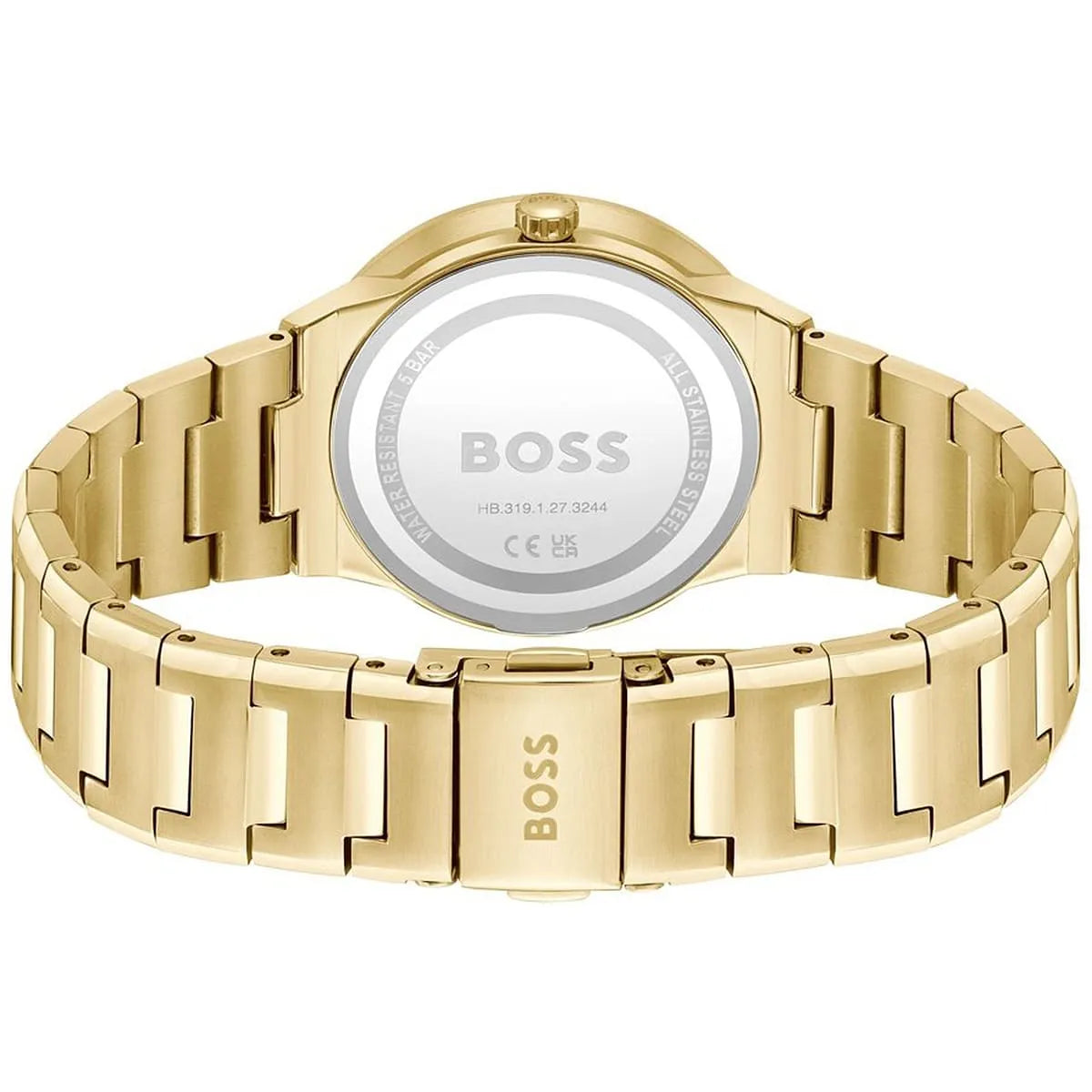 Hugo Boss PURE watch caseback showing stainless steel engraved back and BOSS branding