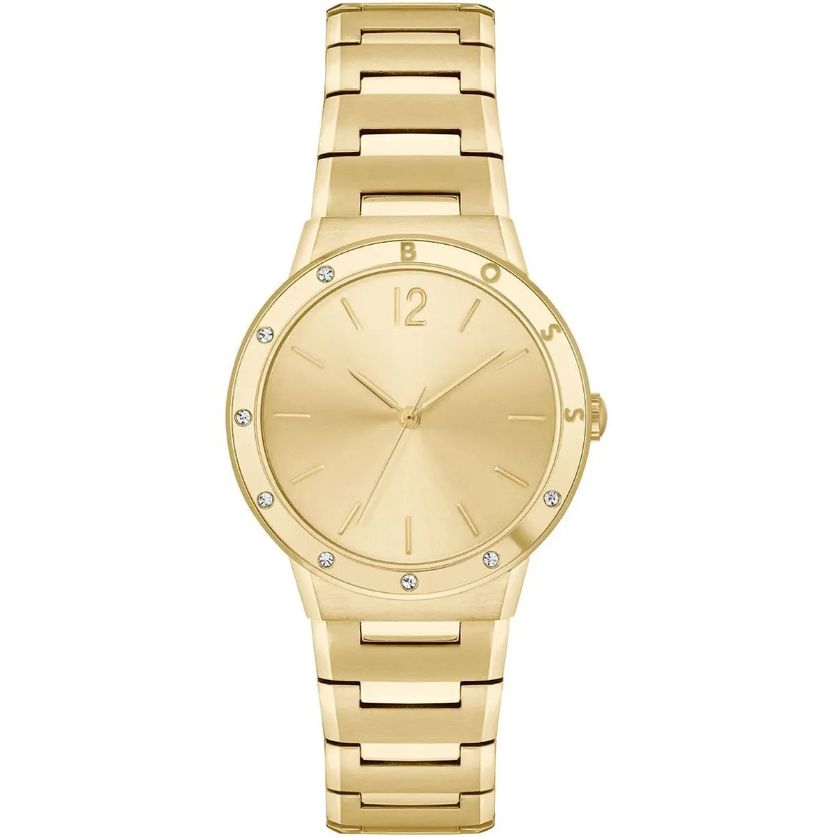 Hugo Boss PURE women's watch with gold sunburst dial, stainless steel case and golden bracelet