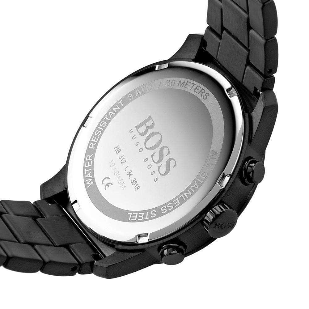 Hugo Boss 1513528 watch case back showing water resistance rating and BOSS branding