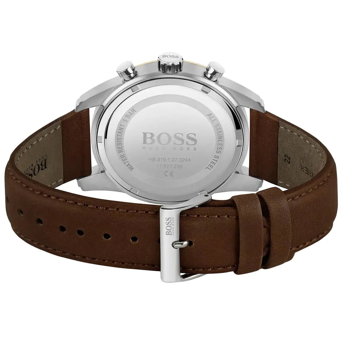 Hugo Boss Skymaster Chronograph Silver Case with White Dial and Brown Leather Strap Men's Watch - 1513786