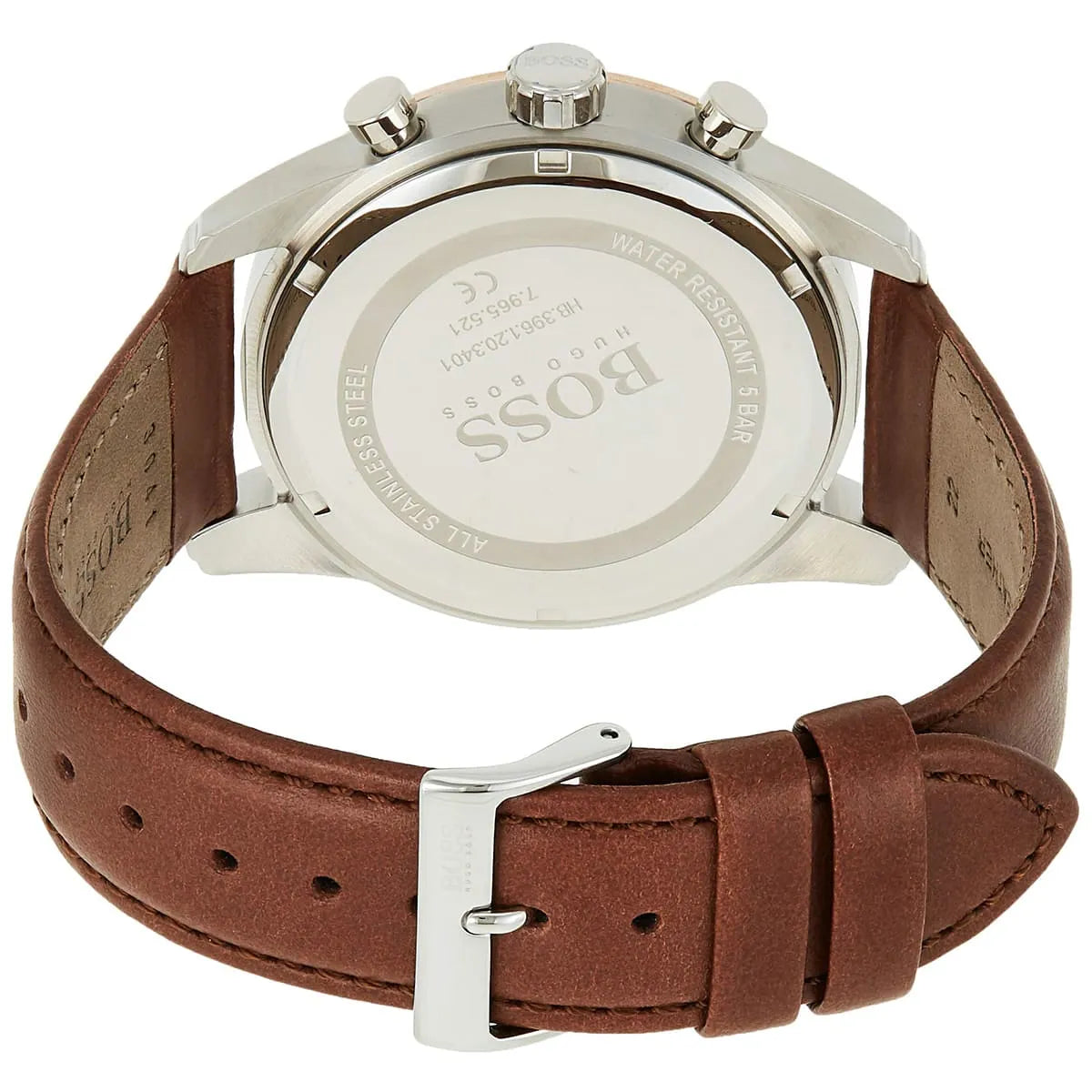Hugo Boss Skymaster Chronograph Silver Case with White Dial and Brown Leather Strap Men's Watch - 1513786