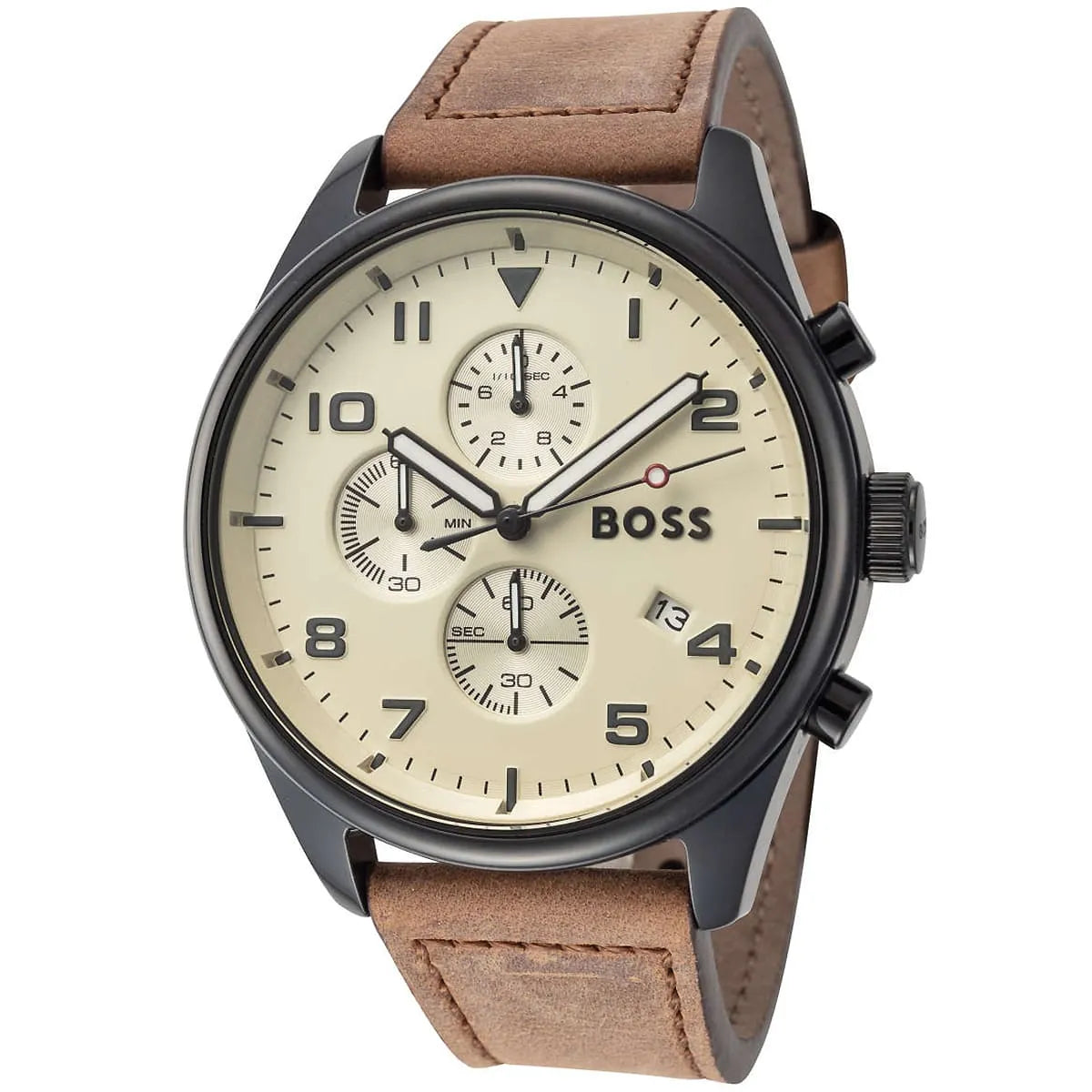 Hugo Boss View Chronograph Beige Dial Brown Leather Men's Watch 1513990