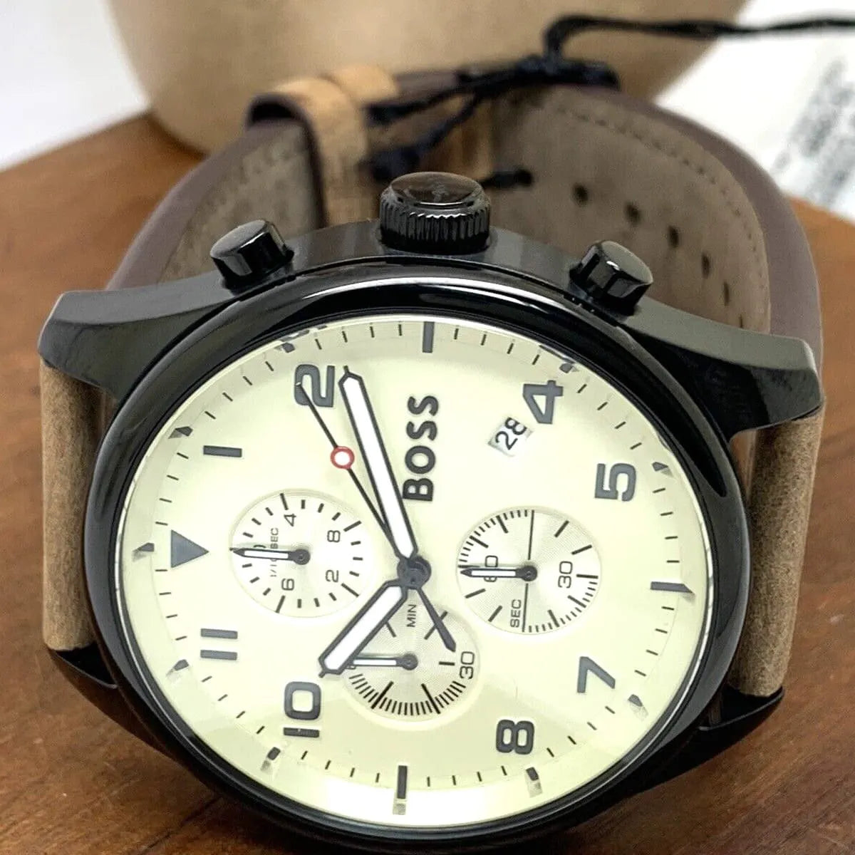 Hugo Boss View Chronograph Beige Dial Brown Leather Men's Watch 1513990