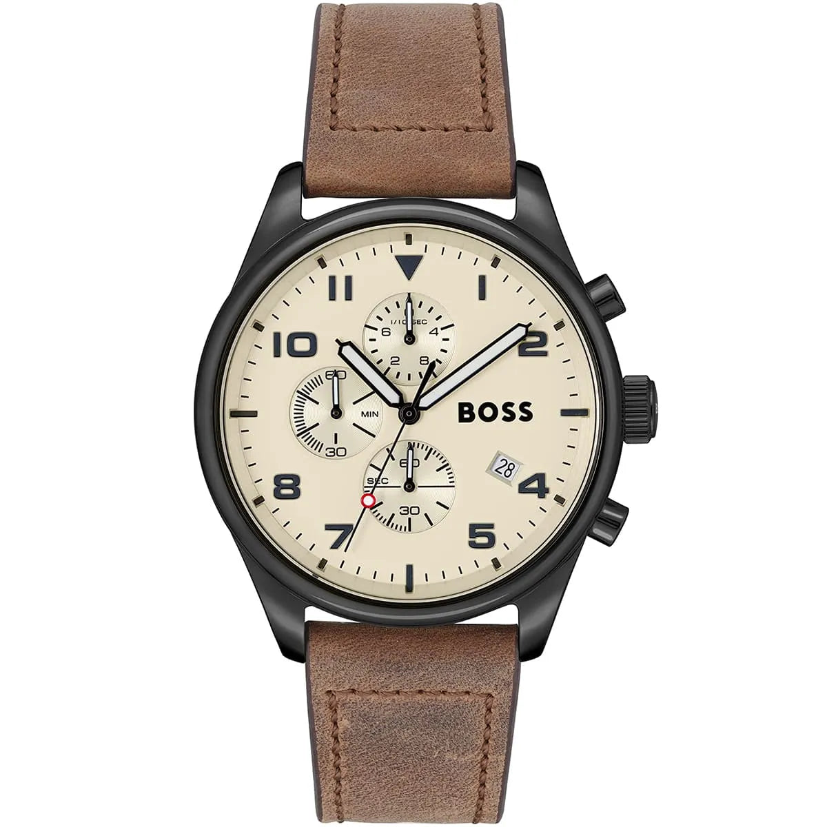Hugo Boss View Chronograph Beige Dial Brown Leather Men's Watch 1513990