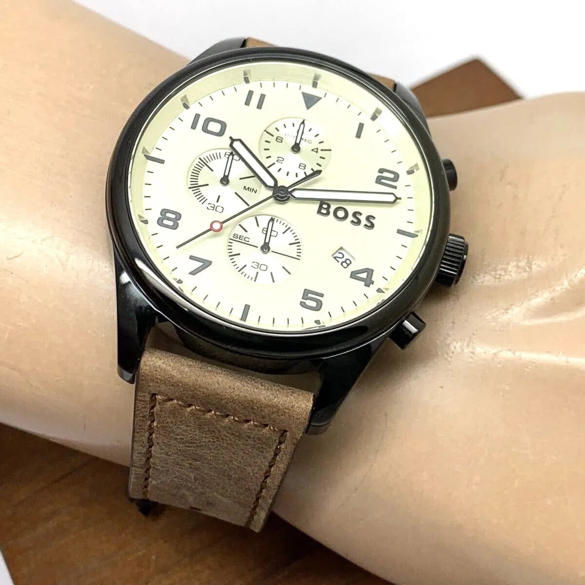 Hugo Boss View Chronograph Beige Dial Brown Leather Men's Watch 1513990