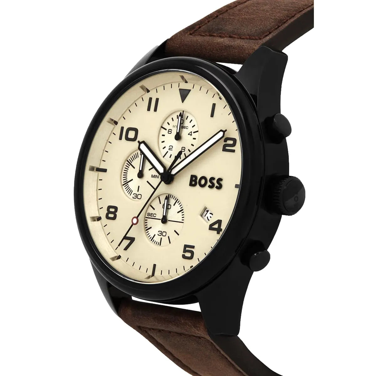 Hugo Boss View Chronograph Beige Dial Brown Leather Men's Watch 1513990