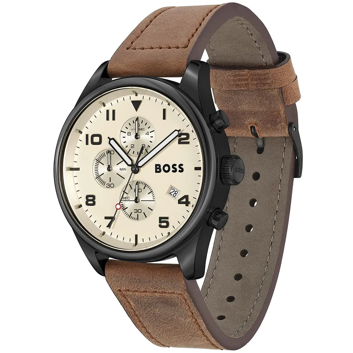 Hugo Boss View Chronograph Beige Dial Brown Leather Men's Watch 1513990