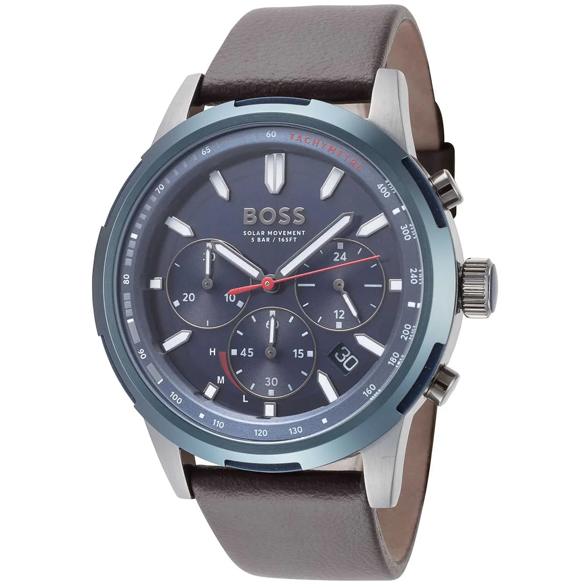 Hugo Boss Solgrade Solar Chronograph Blue Dial Brown Leather Strap Men Watch - 1514030