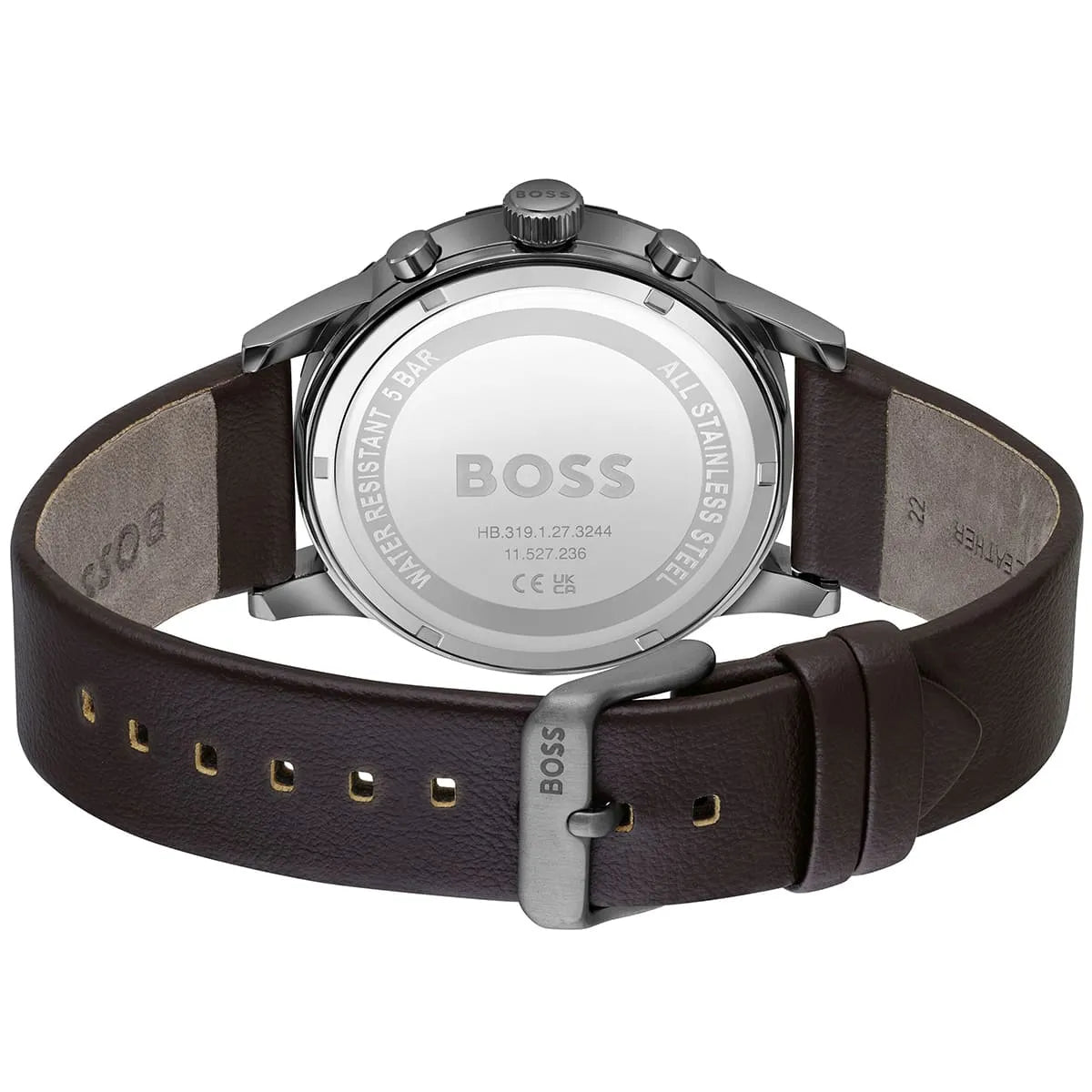 Hugo Boss Solgrade Solar Chronograph Blue Dial Brown Leather Strap Men Watch - 1514030