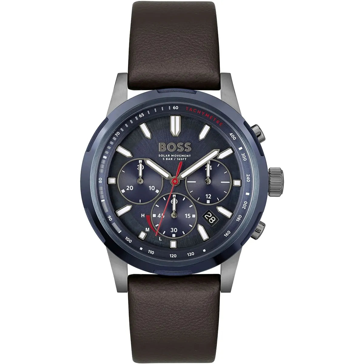 Hugo Boss Solgrade Solar Chronograph Blue Dial Brown Leather Strap Men Watch - 1514030