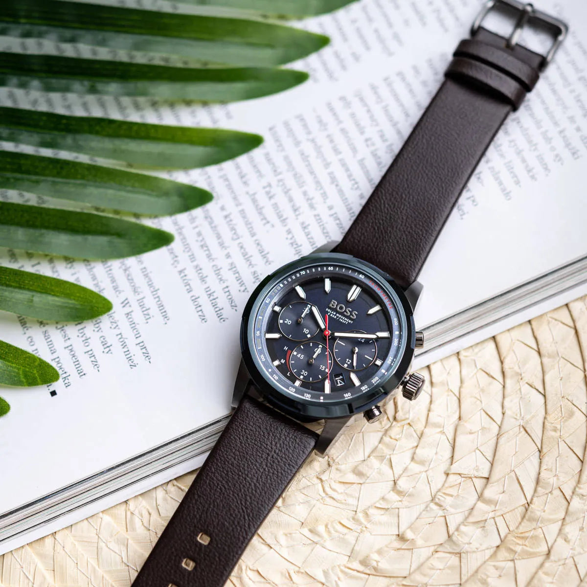 Hugo Boss Solgrade Solar Chronograph Blue Dial Brown Leather Strap Men Watch - 1514030