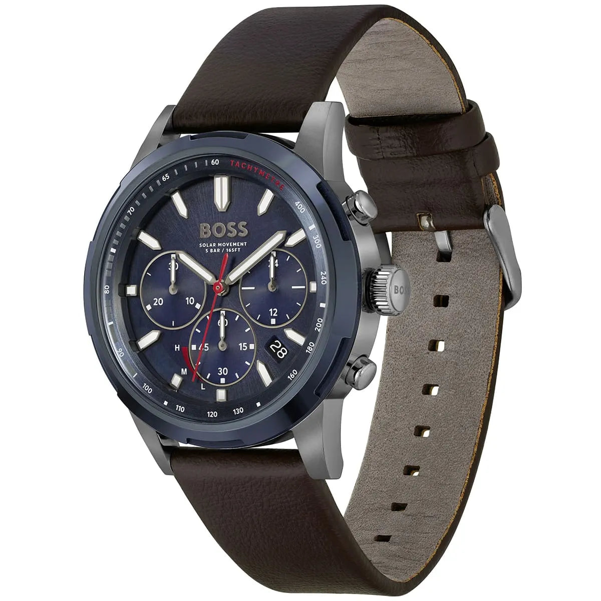 Hugo Boss Solgrade Solar Chronograph Blue Dial Brown Leather Strap Men Watch - 1514030