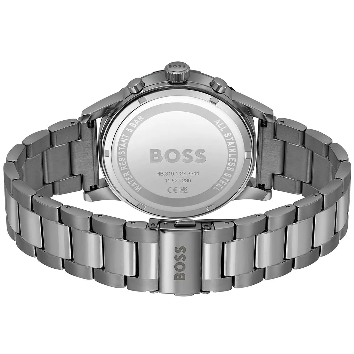 Hugo Boss Solgrade watch caseback with stainless steel bracelet displayed