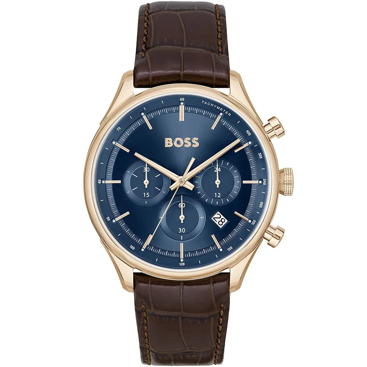Hugo Boss Gregor men's chronograph watch with blue dial and brown leather strap