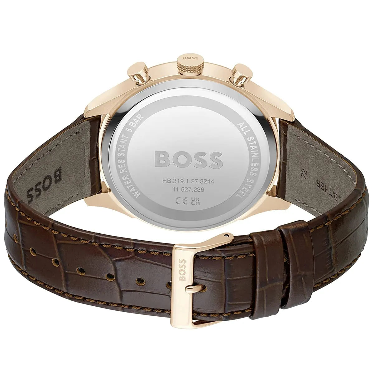Hugo Boss Gregor watch caseback with BOSS logo and specifications engraved