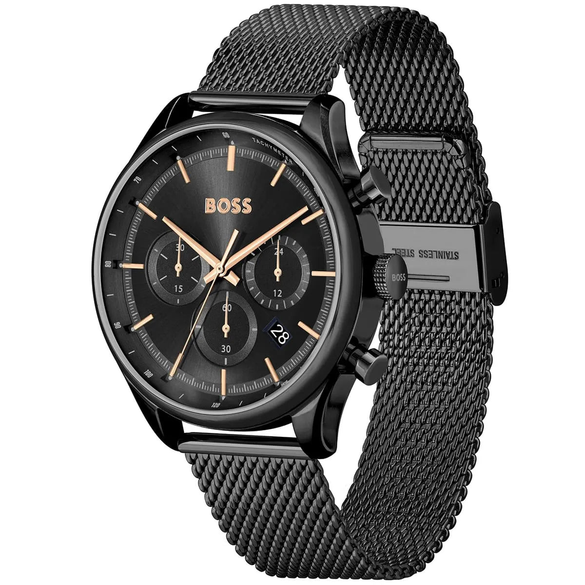 Hugo Boss Gregor Chronograph Black Dial Black Mesh Bracelet Watch For Men - 1514065