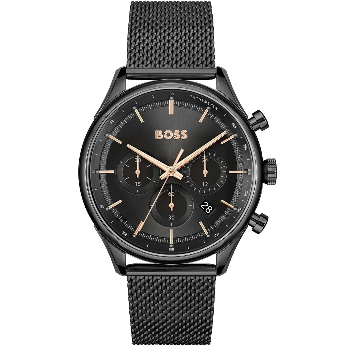 Hugo Boss Gregor Chronograph Black Dial Black Mesh Bracelet Watch For Men - 1514065