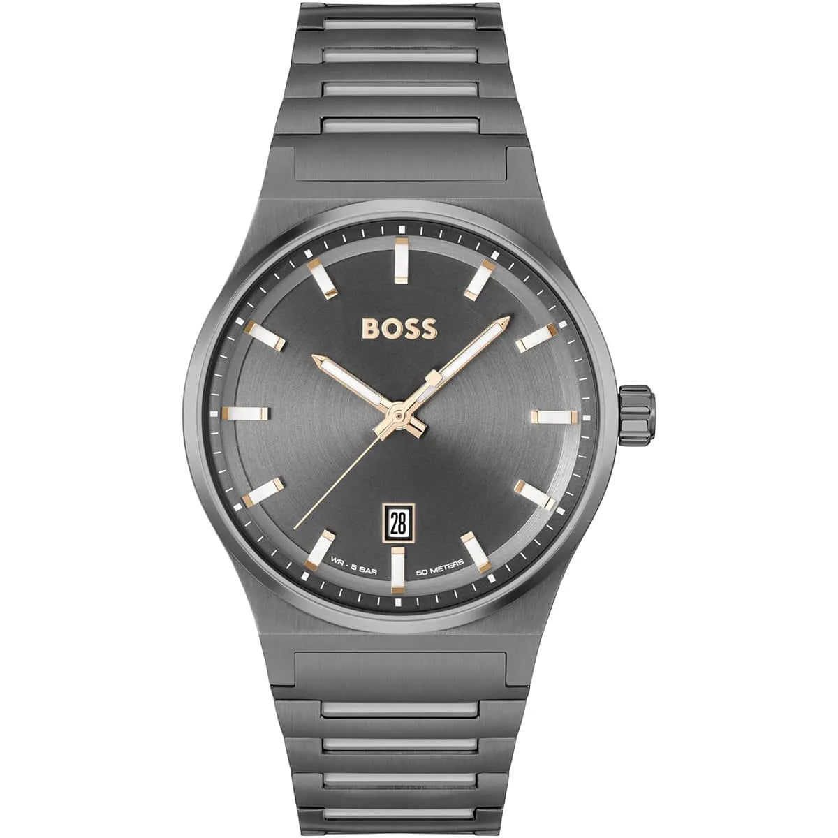 Hugo Boss Candor men's watch with gray sunburst dial and stainless steel bracelet