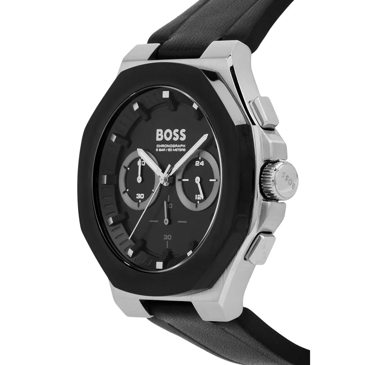 Hugo Boss Skymaster side view showing case profile and crown with pushers