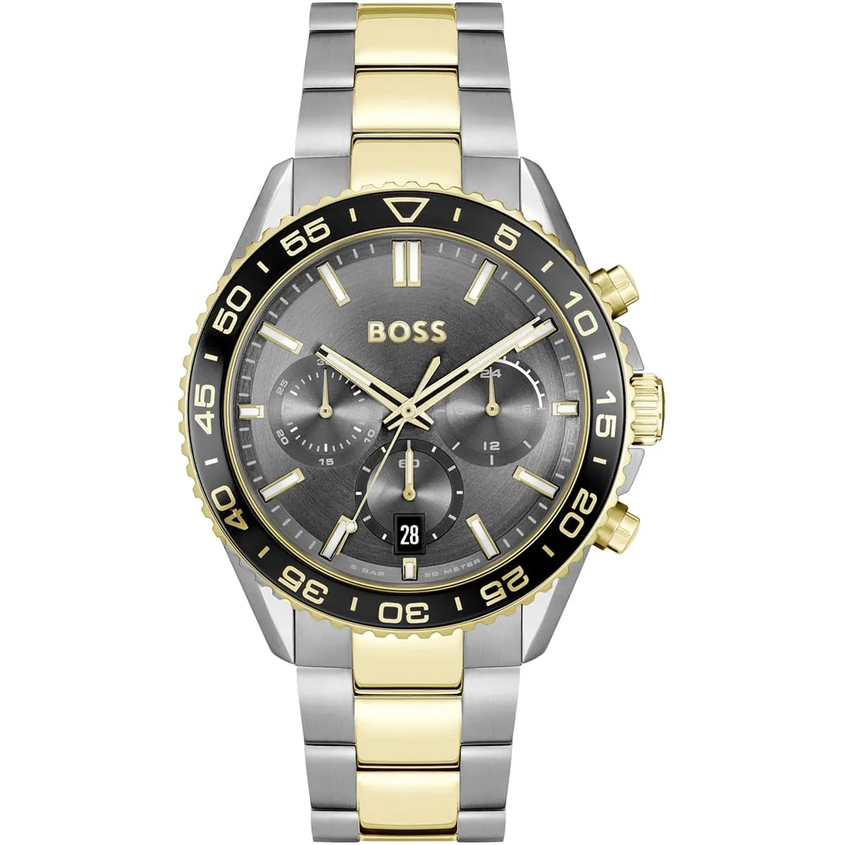 Hugo Boss Runner Chronograph men's watch with gray dial and two-tone stainless steel strap