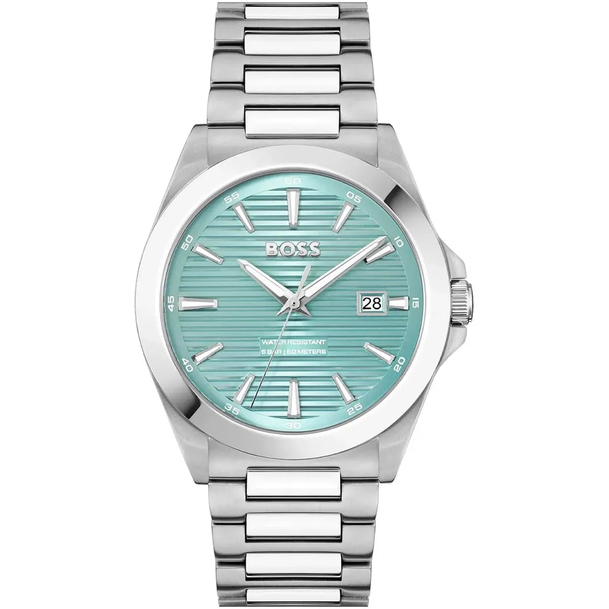 Hugo Boss Strike men's watch with turquoise dial and silver stainless steel bracelet