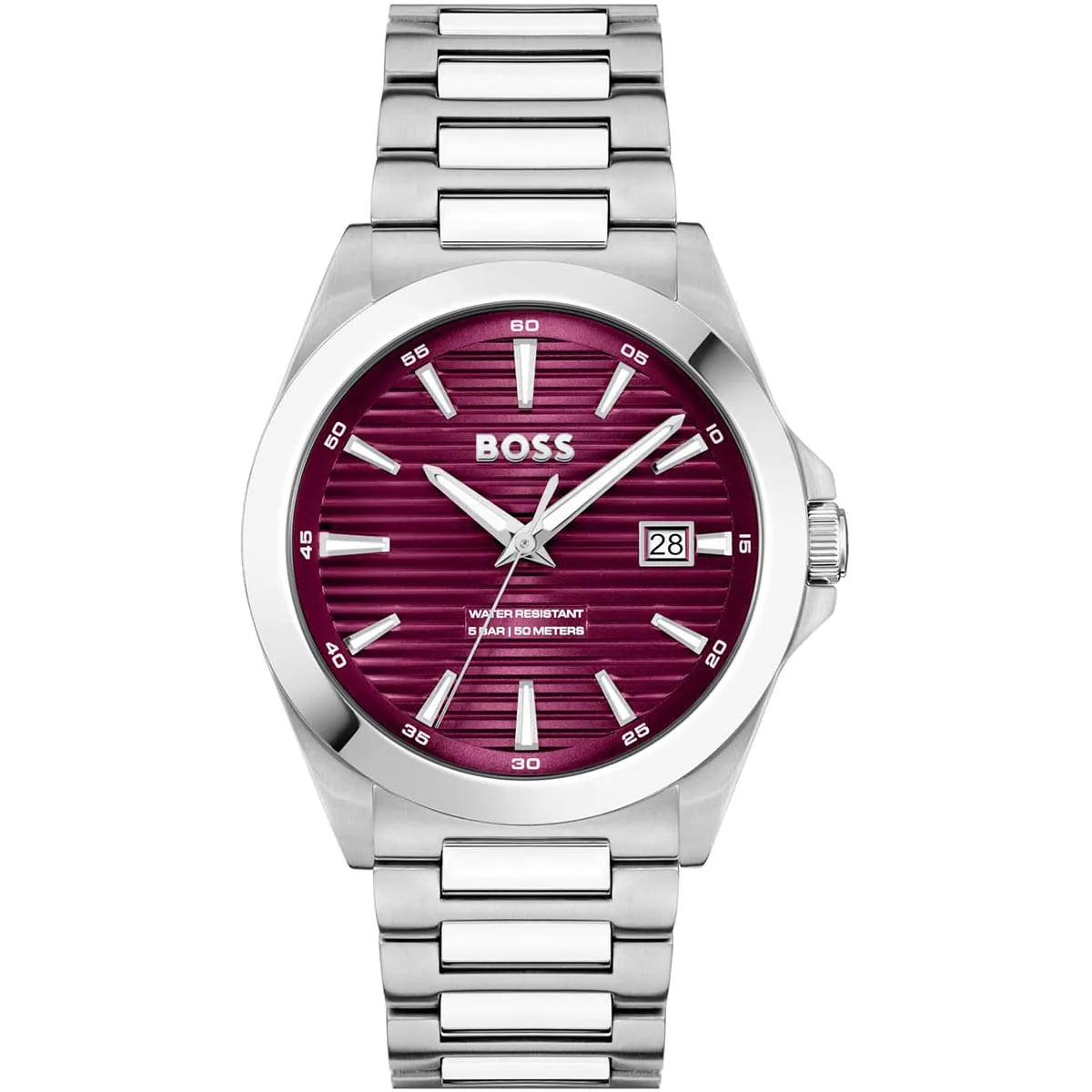 Hugo Boss Strike men's watch with burgundy dial and stainless steel bracelet