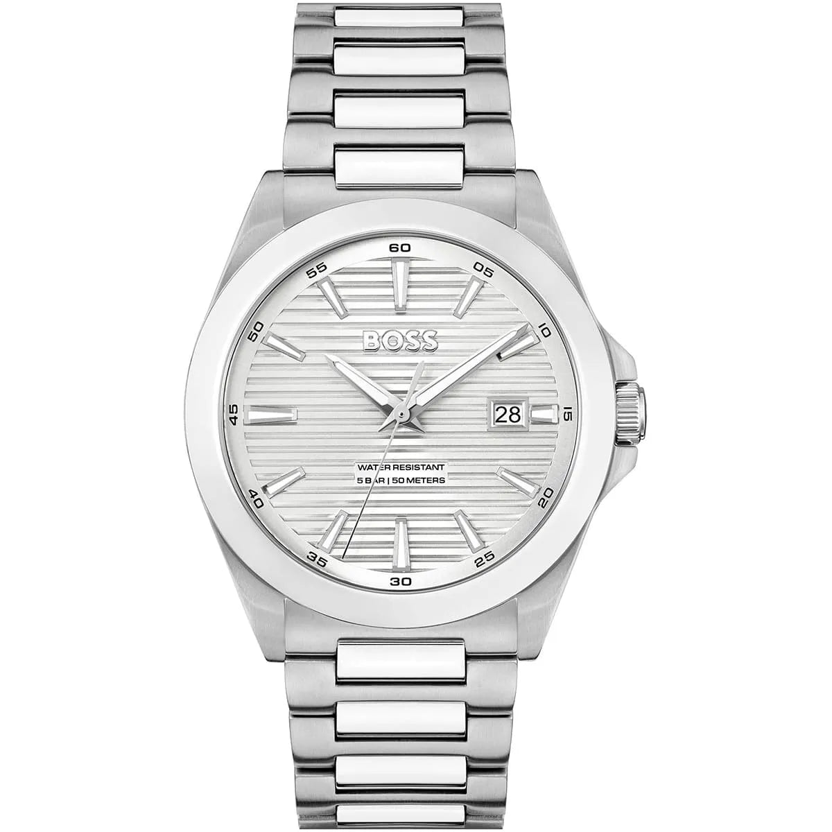 Hugo Boss Skymaster Chronograph men's watch with silver dial and stainless steel metal strap