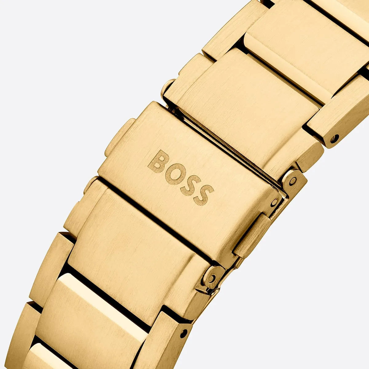 BOSS gold steel bracelet with branded clasp and link detail