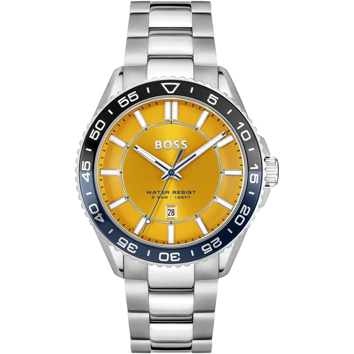 Hugo Boss Runner men's watch with orange dial and silver stainless steel strap