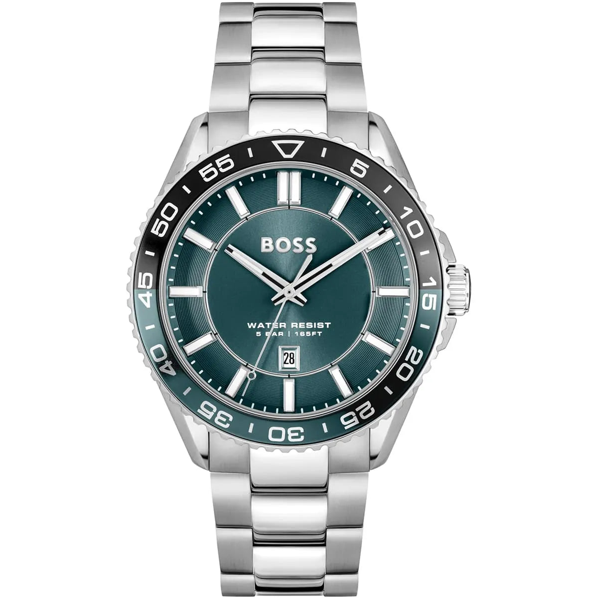 Hugo Boss Runner watch with green dial and silver stainless steel strap
