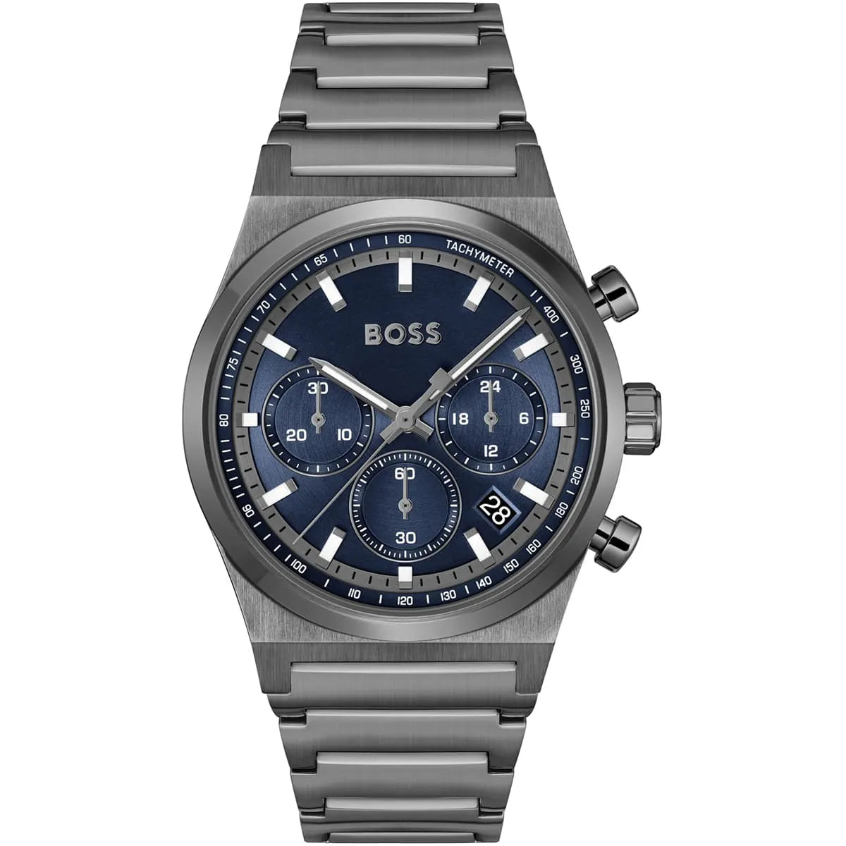 Hugo Boss Candor Chrono men's chronograph watch with gun stainless steel case and blue dial