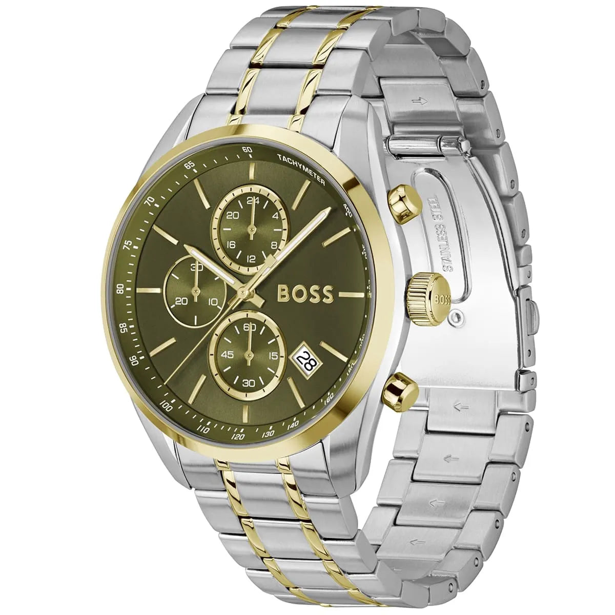 Hugo BOSS Grand Prix 44 Two-Tone Green Chronograph Mens Watch - 1514227