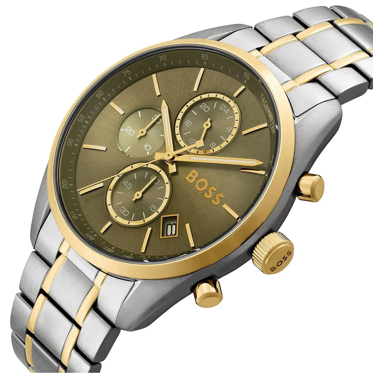 Hugo BOSS Grand Prix 44 Two-Tone Green Chronograph Mens Watch - 1514227