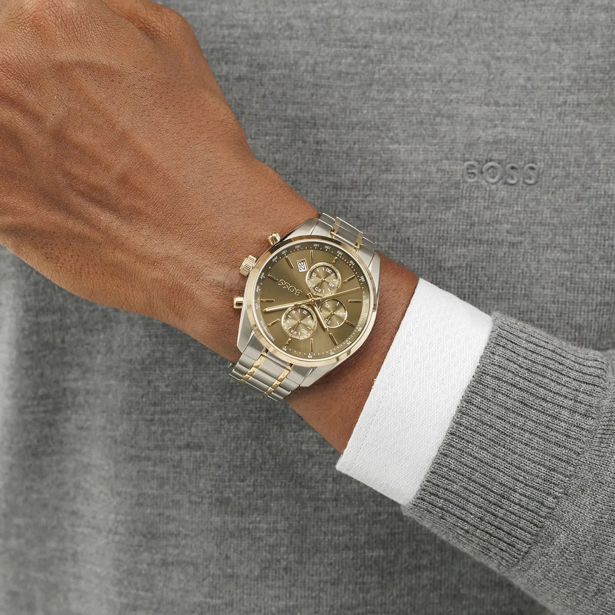 Hugo BOSS Grand Prix 44 Two-Tone Green Chronograph Mens Watch - 1514227