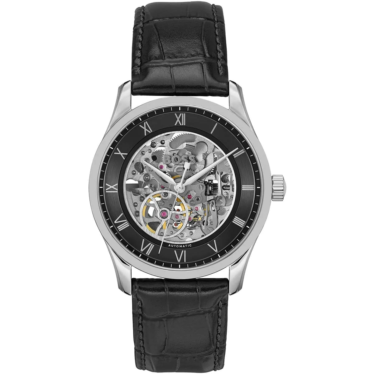 BOSS by Hugo Boss Black Calfskin Leather Mechanical-Automatic Men's Watch - 1514234 1514234 - Image 1