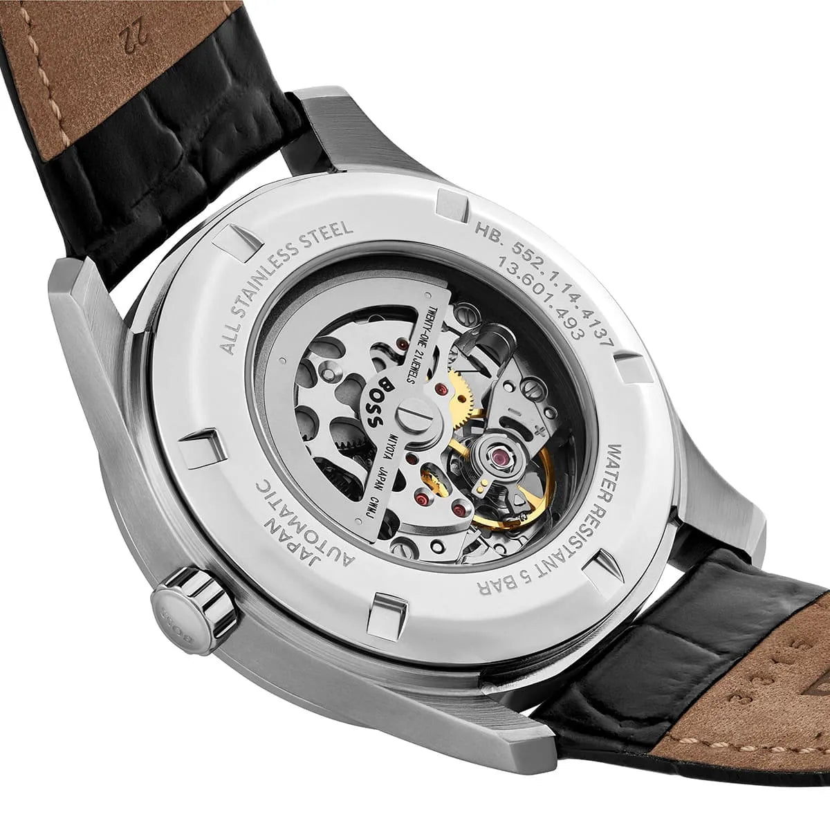 BOSS by Hugo Boss Black Calfskin Leather Mechanical-Automatic Men's Watch - 1514234 1514234 - Image 5