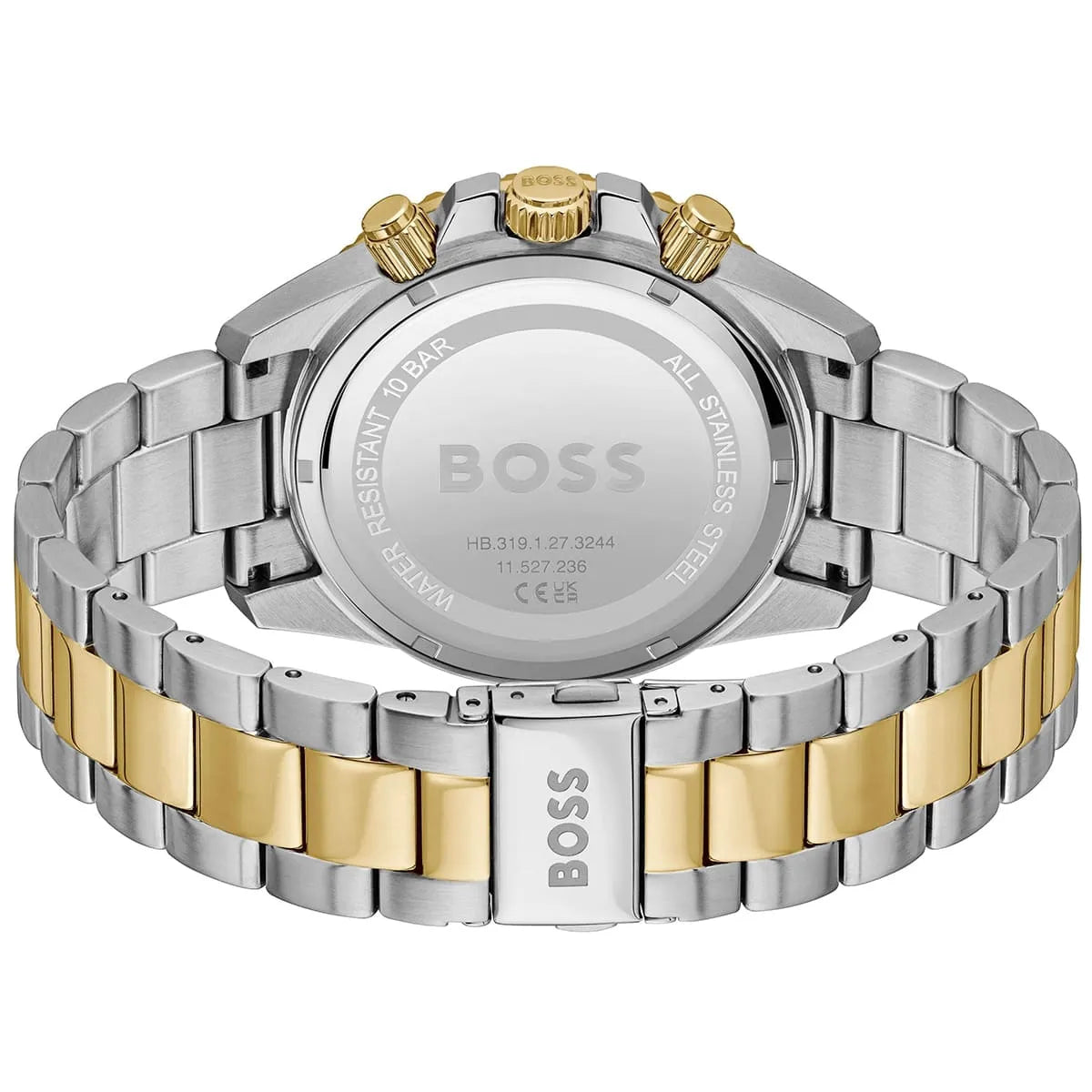 Hugo Boss Admiral watch caseback showing stainless steel case back with BOSS branding