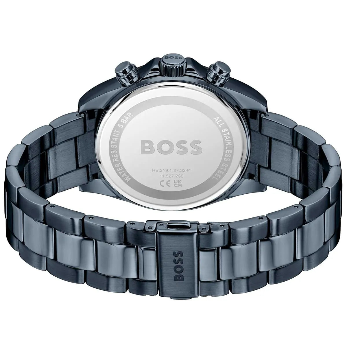 Hugo Boss Hero Chronograph caseback showing stainless steel with BOSS branding