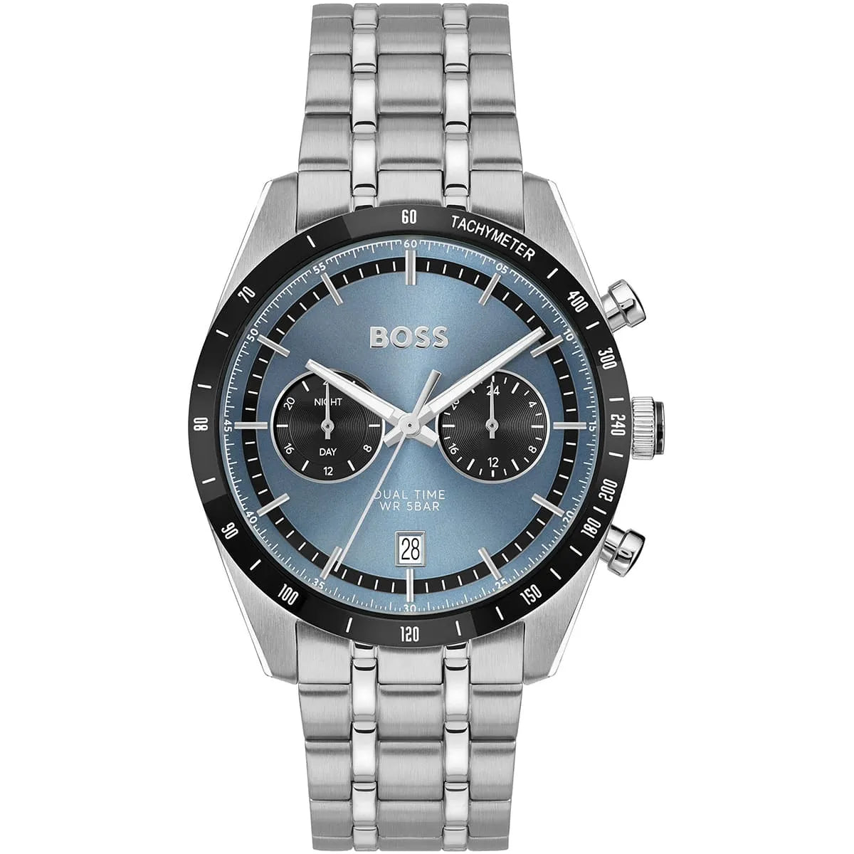 Hugo Boss 1514286 stainless steel men's watch with blue dial and chronograph subdials